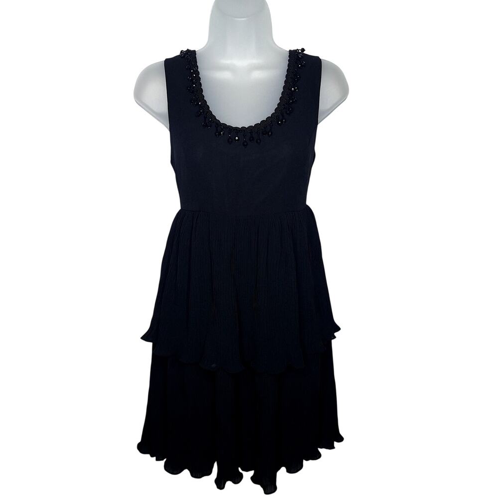 Vintage 90s Sue Wong Atelier Babydoll Mini Dress 4 Beaded Pleated Plisse Tiered